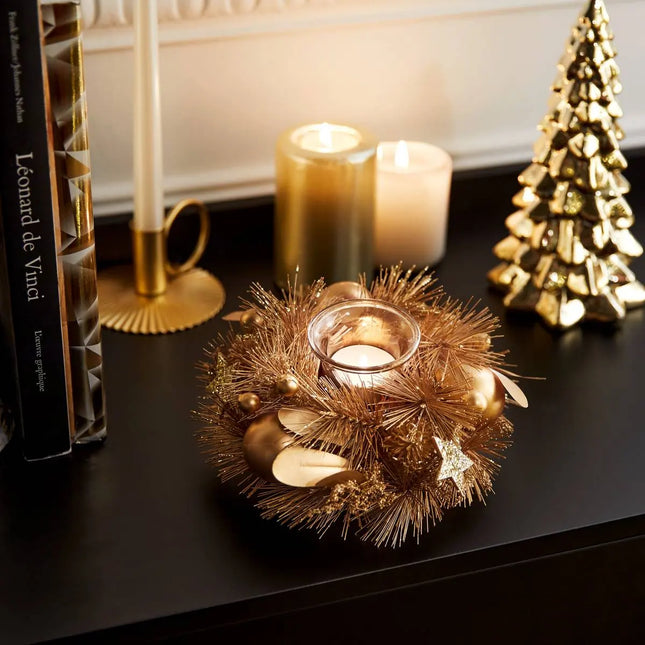 Portavelas de té de vidrio dorado natural  - 208433