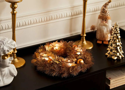 Candelero de vidrio "Corona de oro" natural con 4 portavelas - 208435