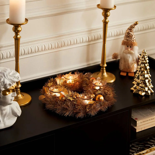 Candelero de vidrio "Corona de oro" natural con 4 portavelas - 208435