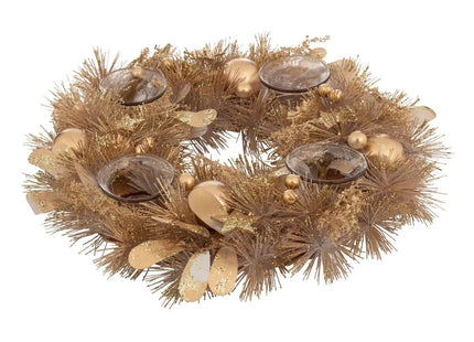 Candelero de vidrio "Corona de oro" natural con 4 portavelas - 208435