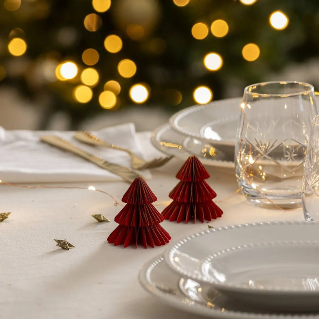 Juego de 2 caminos de mesa con forma de árbol de papel rojo - 208551A