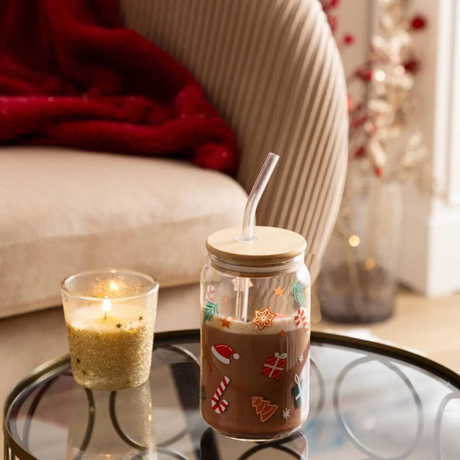 Vaso de vidrio con pajita 480ml - 208563