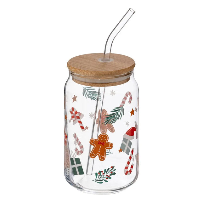 Vaso de vidrio con pajita 480ml - 208563