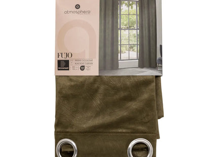 Cortina opaca "Fujo" efecto terciopelo verde caqui 135x260cm -  209001D
