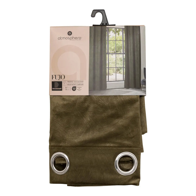 Cortina opaca "Fujo" efecto terciopelo verde caqui 135x260cm -  209001D