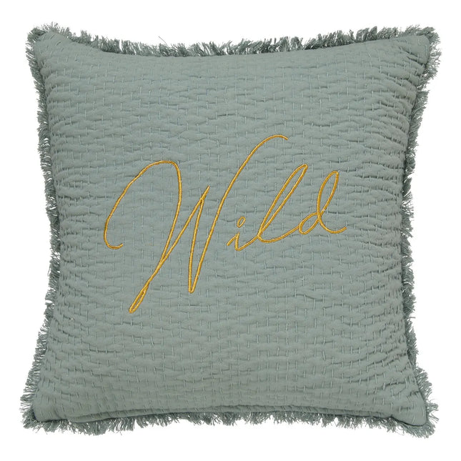 Almohada bordado "Wild" verde celadón 45x45cm - 209064A