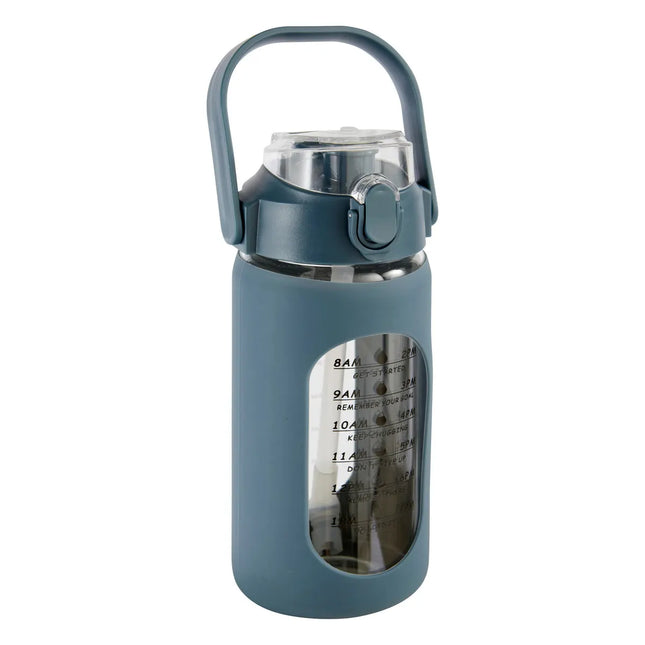 Botella de vidrio y silicona con pajita y tapa 1L - 209245