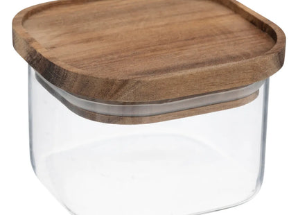 Pote de vidrio "Hermet" de 0,4L con tapa hermética de acacia - 209251