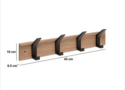 Perchero "Ziny" de 4 ganchos 45 cm de largo  madera negra clara  -  209386A