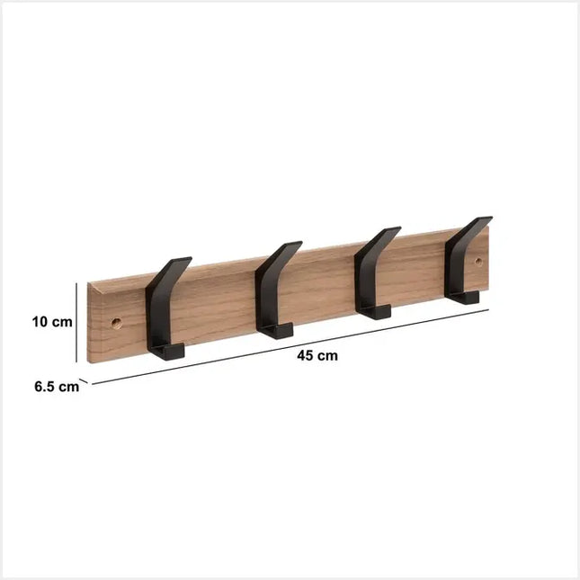 Perchero "Ziny" de 4 ganchos 45 cm de largo  madera negra clara  -  209386A
