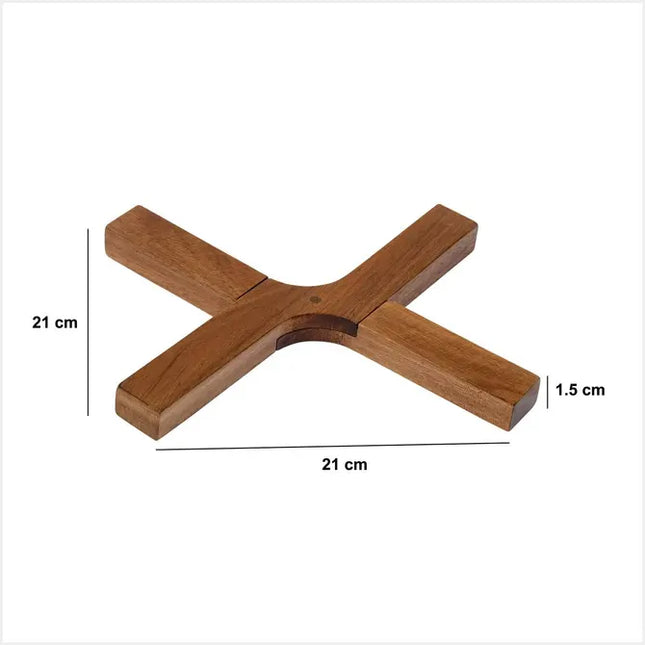 Salvamantel de 21 cm de largo con forma de cruz, de madera de acacia - 209642