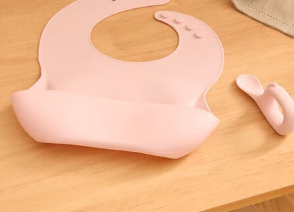 Set babero y cuchara "Yum" silicona rosa - 211062A