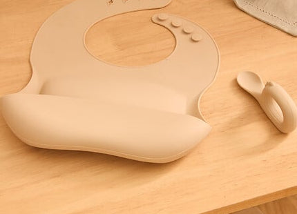Set babero y cuchara "Yum" silicona beige - 211062C