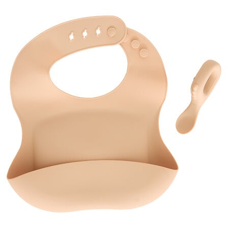 Set babero y cuchara "Yum" silicona beige - 211062C