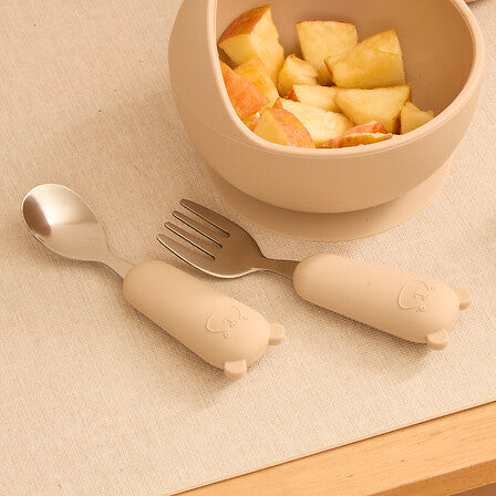 uego de cubiertos cuchara y tenedor "Yum" largo 16.5 cm beige - 211063C