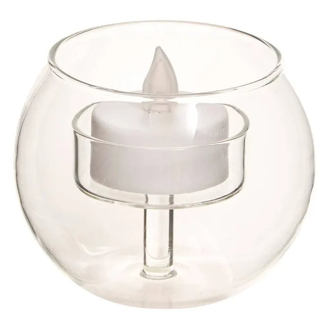 Vela LED redonda tipo bola, 8 cm de diámetro, cristal transparente  - 211648