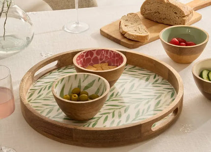 Bol para ensalada "Inaya" 19 cm de diámetro, verde oliva y madera de mango. -  212206C