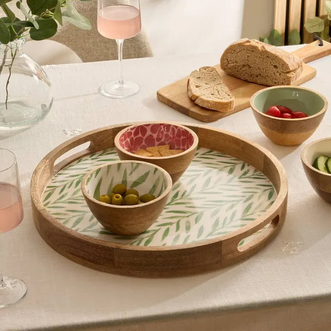 Bol para ensalada "Inaya" 19 cm de diámetro, verde oliva y madera de mango. -  212206C