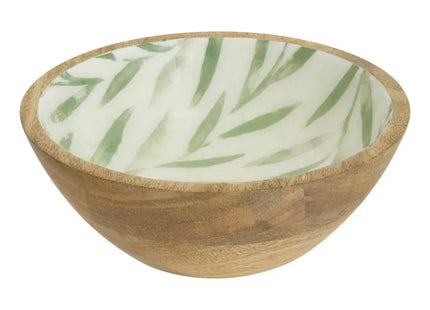 Bol para ensalada "Inaya" 19 cm de diámetro, verde oliva y madera de mango. -  212206C