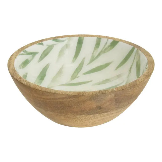 Bol para ensalada "Inaya" 19 cm de diámetro, verde oliva y madera de mango. -  212206C