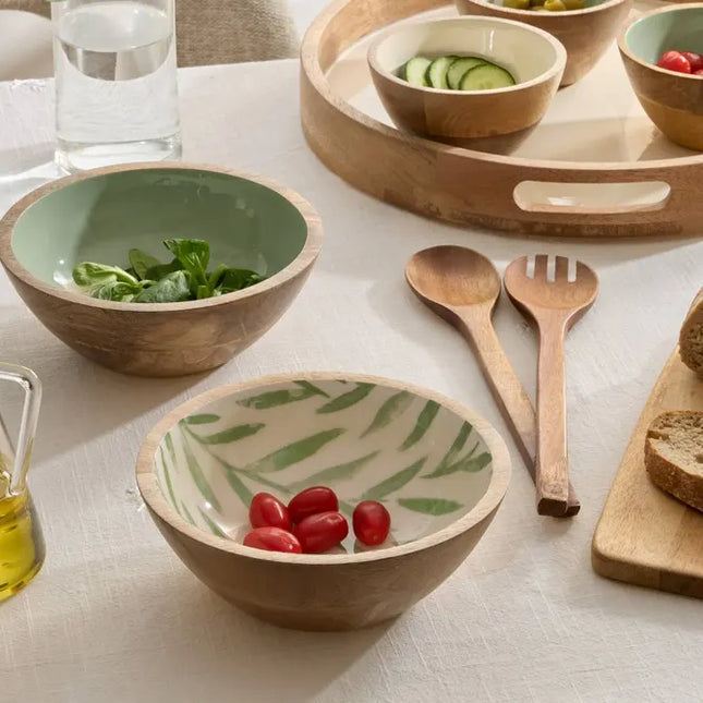 Bol para ensalada "Inaya" verde oliva, madera de mango -  212207C