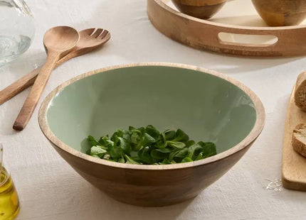Ensaladera  "Inaya" de 30 cm de diámetro, madera blanco y de mango - 212208A