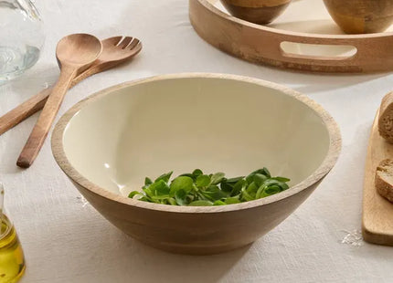 Ensaladera  "Inaya" de 30 cm de diámetro, madera blanco y de mango - 212208B