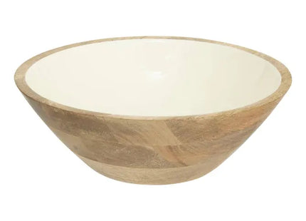 Ensaladera  "Inaya" de 30 cm de diámetro, madera blanco y de mango - 212208B