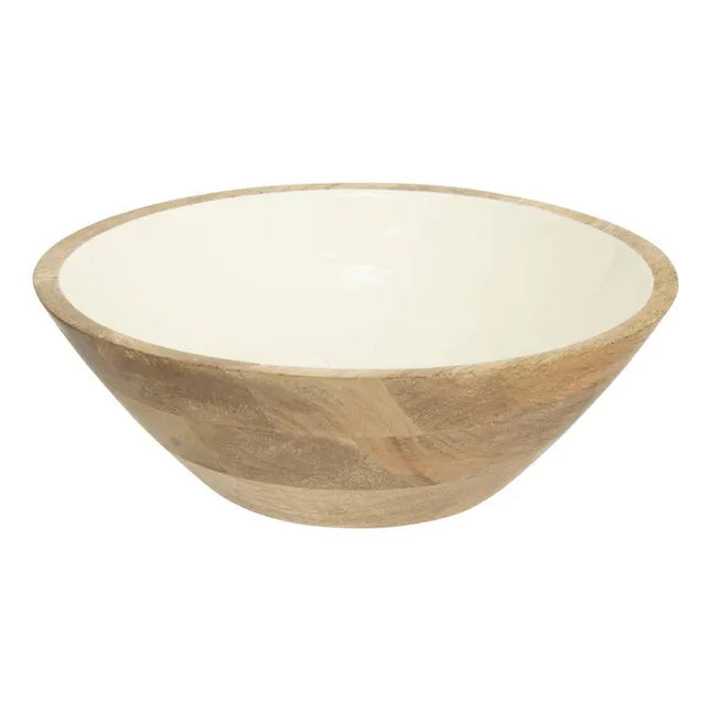 Ensaladera  "Inaya" de 30 cm de diámetro, madera blanco y de mango - 212208B