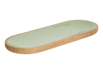 Bandeja "Inaya" de 40x15 cm, madera verde y de mango - 212209A