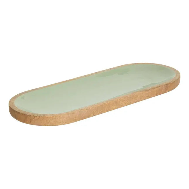 Bandeja "Inaya" de 40x15 cm, madera verde y de mango - 212209A