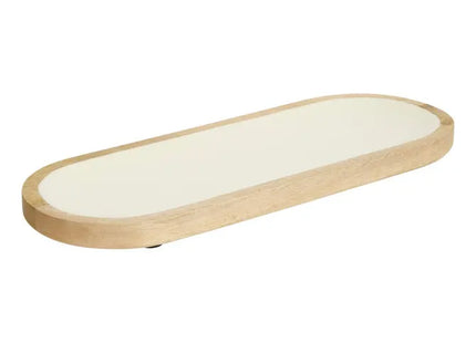 Bandeja "Inaya" de 40x15 cm, madera blanco y de mango - 212209B