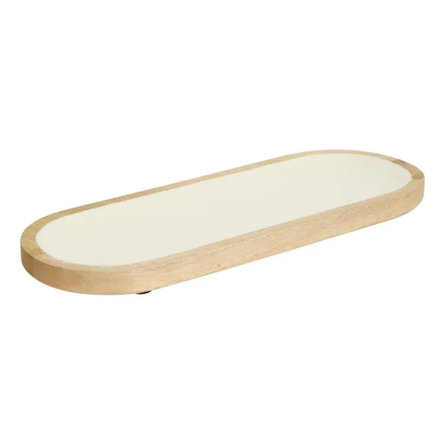 Bandeja "Inaya" de 40x15 cm, madera blanco y de mango - 212209B