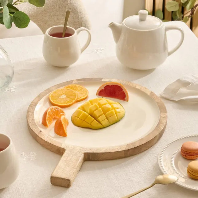 Plato de servir "Inaya" de madera de mango y blanco - 212210B