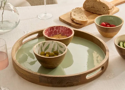 Bandeja redonda "Inaya" D38 cm verde y madera de mango -  212211A
