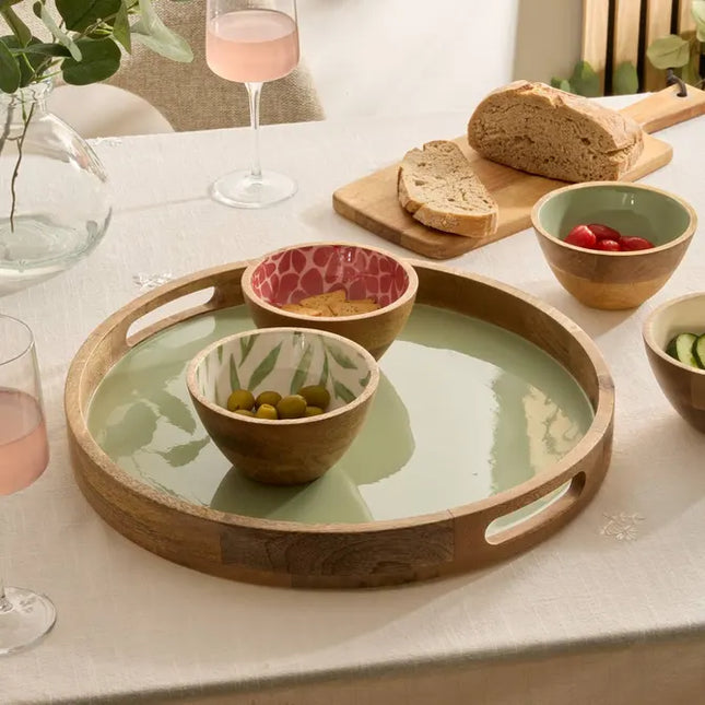 Bandeja redonda "Inaya" D38 cm verde y madera de mango -  212211A
