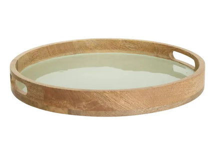 Bandeja redonda "Inaya" D38 cm verde y madera de mango -  212211A