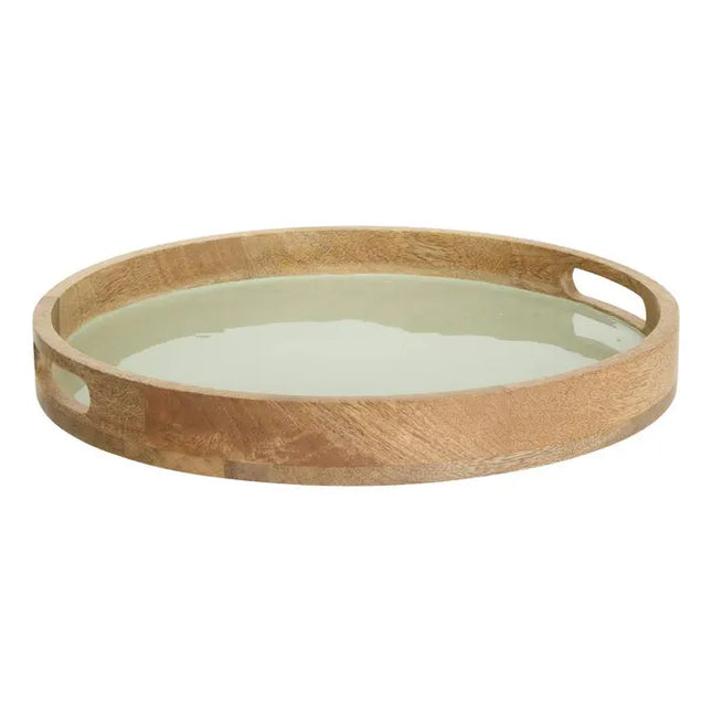 Bandeja redonda "Inaya" D38 cm verde y madera de mango -  212211A