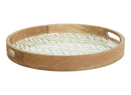 Bandeja redonda "Inaya" D38 cm verde oliva y madera de mango -  212211C