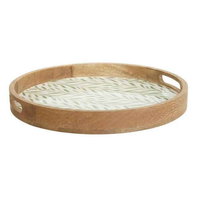 Bandeja redonda "Inaya" D38 cm verde oliva y madera de mango -  212211C