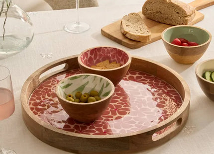 Bandeja redonda "Inaya" D38 cm terracota y madera de mango -  212211D