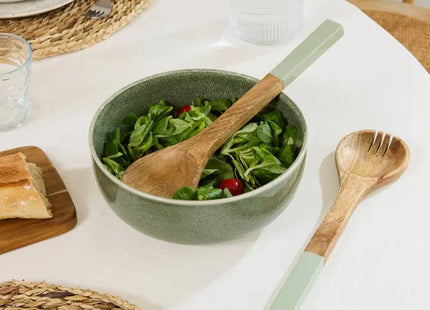 Cubiertos para ensalada "Inaya" de madera verde y de mango - 212212A