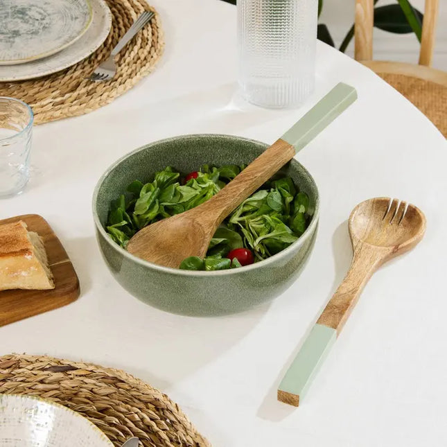 Cubiertos para ensalada "Inaya" de madera verde y de mango - 212212A
