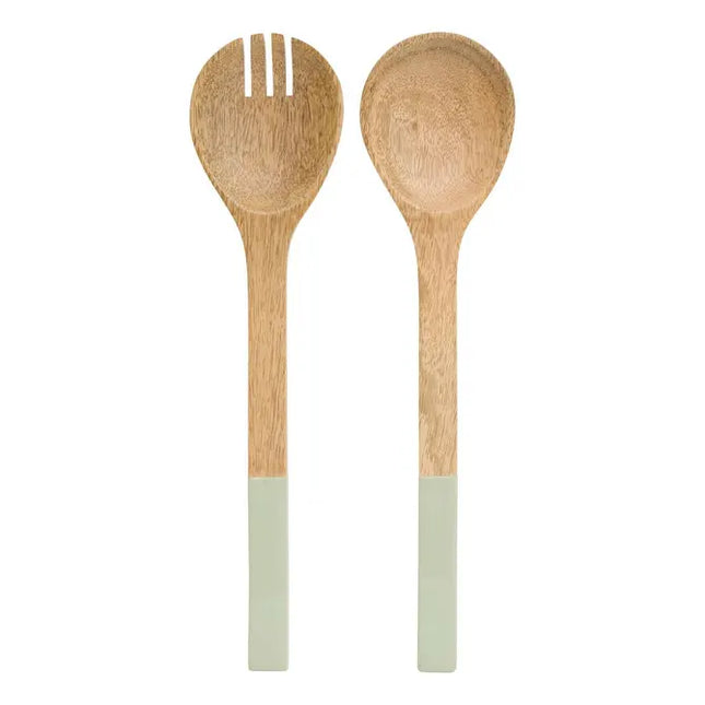 Cubiertos para ensalada "Inaya" de madera verde y de mango - 212212A