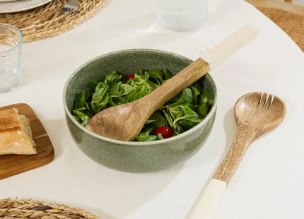 Cubiertos para ensalada "Inaya" de madera blanca y de mango - 212212B
