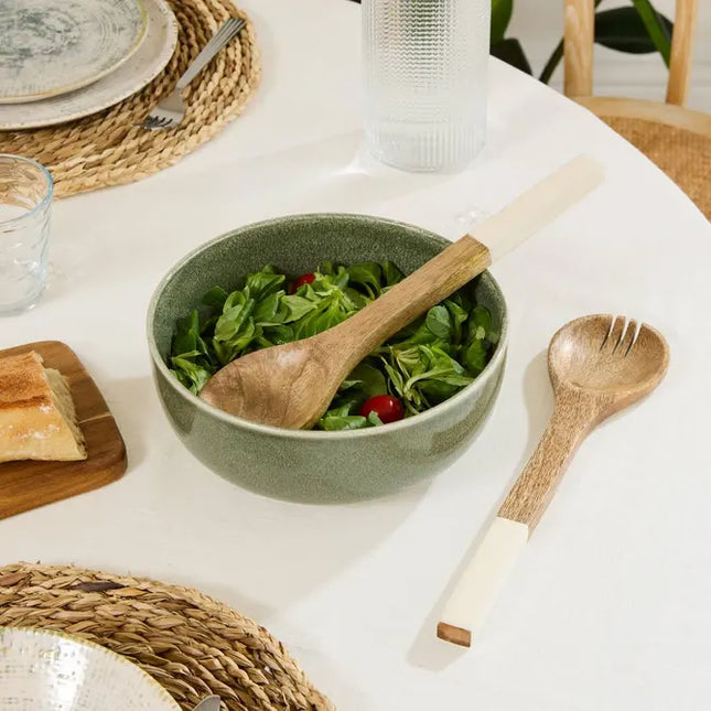 Cubiertos para ensalada "Inaya" de madera blanca y de mango - 212212B