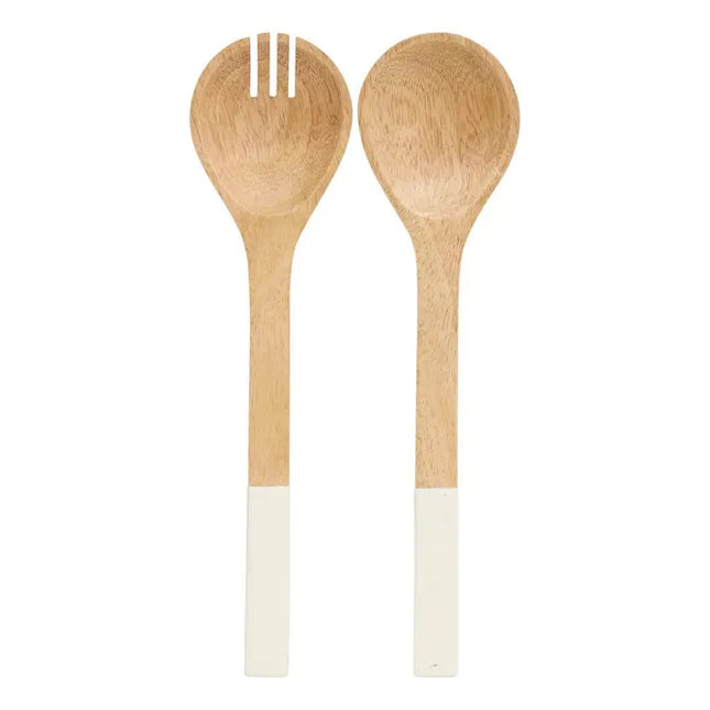 Cubiertos para ensalada "Inaya" de madera blanca y de mango - 212212B
