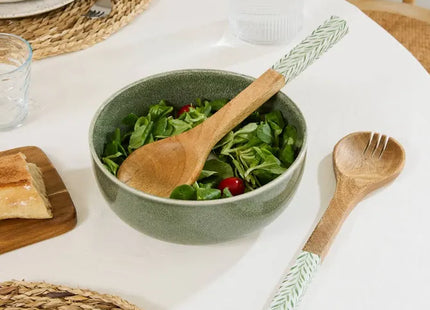 Cubiertos para ensalada "Inaya" de madera verde oliva y de mango - 212212C