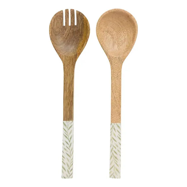 Cubiertos para ensalada "Inaya" de madera verde oliva y de mango - 212212C