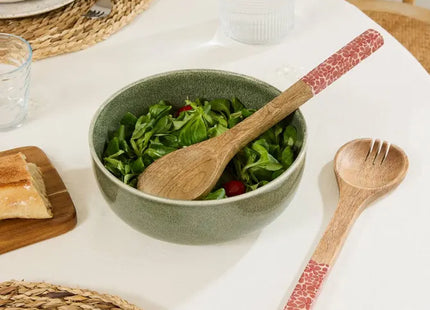 Servidores de ensalada "Inaya" de terracota y madera de mango -  212212D